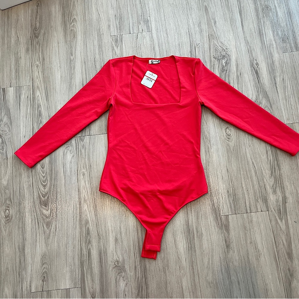 Free People red long sleeve square neck bodysuit
